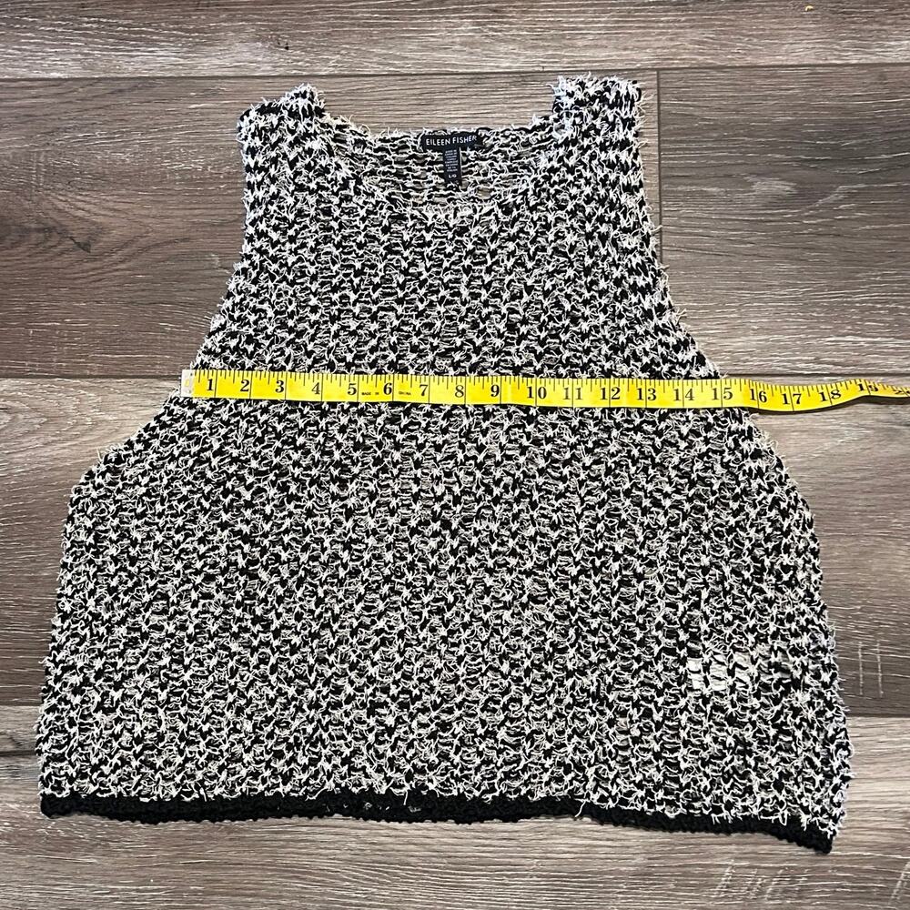 Elieen Fisher Italian Yarn Crop Tufted Twist Open Knit Tank Jewel Neck Sz Large - Picture 7 of 9